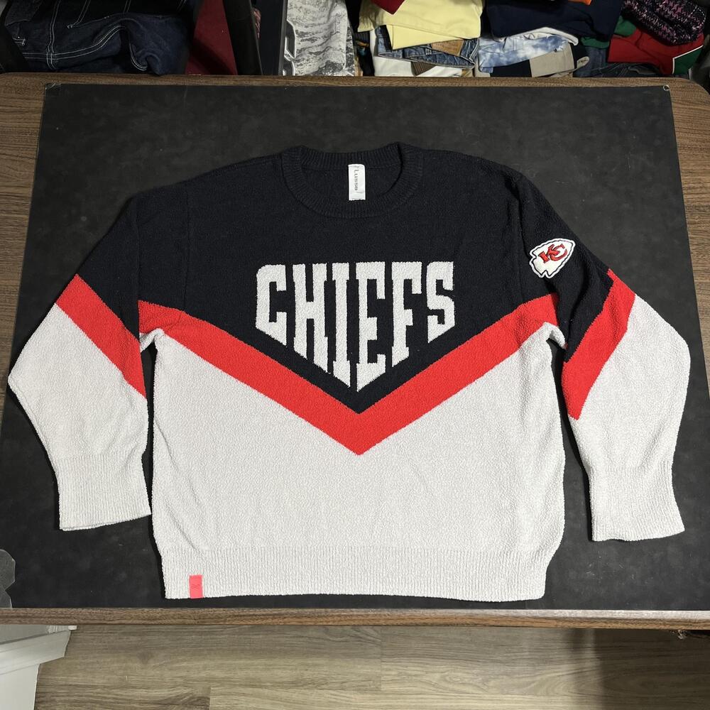 Lusse Kansas City Chiefs Sweater Womens Large NFL Football Knit Chenille Chevron